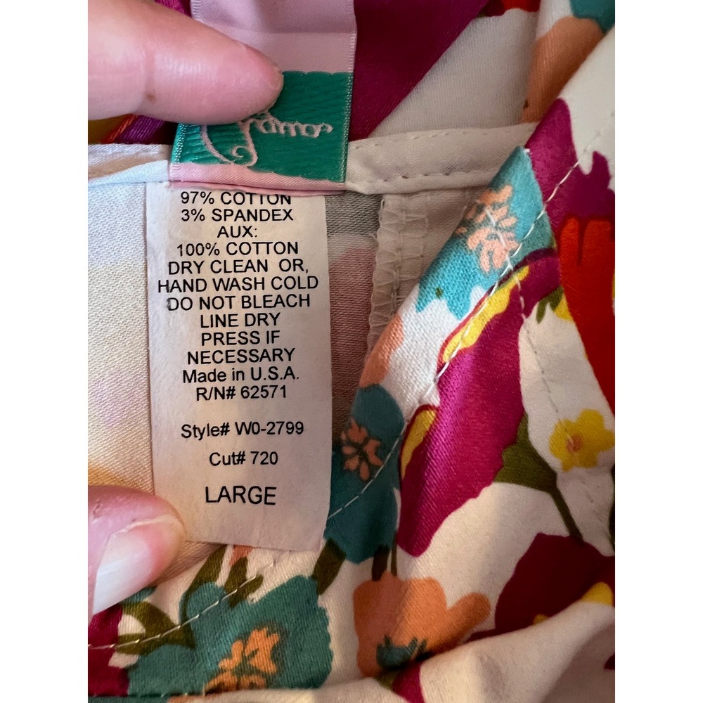Aqua Strappy Bright Floral Sweetheart 100% Cotton Knee Length Dress Size L - Picture 8 of 9